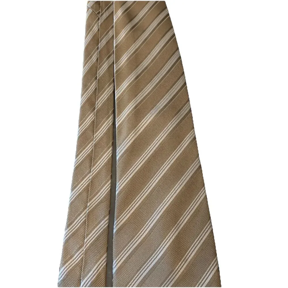 Fabio Ferretti Italy Handmade Men’s Silk Tie Tan Gold & White Diagonal Striped